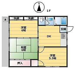 コーポオオモト2 3DKの間取図画像