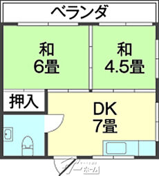 繁多川アパート 2DKの間取図画像