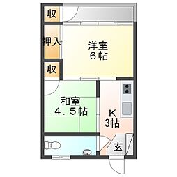 第一大福マンション 2Kの間取図画像