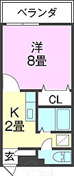 アキラマンション 1Kの間取図画像