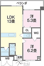 プランドール首里 2LDKの間取図画像