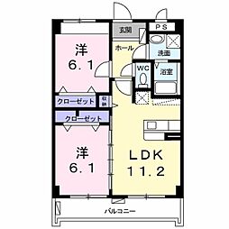 メゾンメルヴェーユ 2LDKの間取図画像