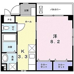 ブライトヒルM2 1Kの間取図画像