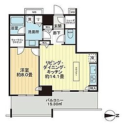リュークスタワー東棟 1LDKの間取図画像