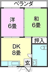 伊敷アパート 2DKの間取図画像