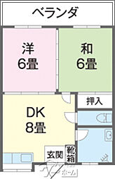 コーポ睦 2DKの間取図画像