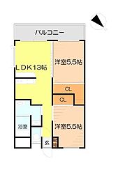 ラ・メールマンション 2LDKの間取図画像