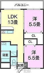 ラ・メールマンション 2LDKの間取図画像