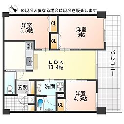 プレミアムコート比屋根 3LDKの間取図画像