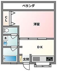 グランドソレイユ 1DKの間取図画像
