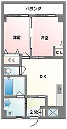 Casa Blanca 泉崎(カーサブランカ泉崎) 2DKの間取図画像