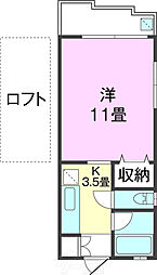 リビングBOX2 1Kの間取図画像