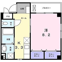 ブライトヒルM2 1Kの間取図画像