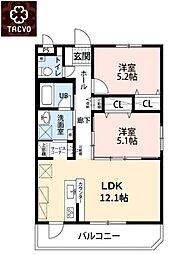 TREVO Benefic(トレボ ベネフィック) 2LDKの間取図画像