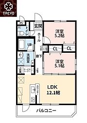 TREVO Benefic(トレボ ベネフィック) 2LDKの間取図画像