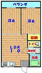 東門アパート 2LDKの間取図画像