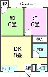 与那城アパート 2DKの間取図画像