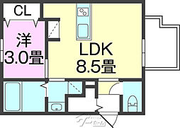 CASA VISTA UEBARU 1LDKの間取図画像