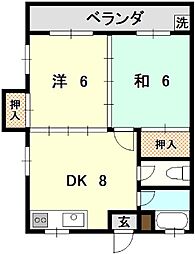 コーポ玉元 2DKの間取図画像