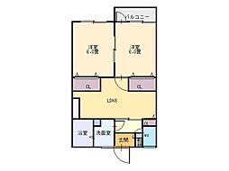 第一朝日ビル 4階2LDKの間取り