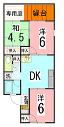 コーポ五百木2 3DKの間取図画像