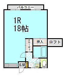 カーサなんよ ワンルームの間取図画像