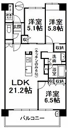 ポレスター松山フォレストシティ 3LDKの間取図画像