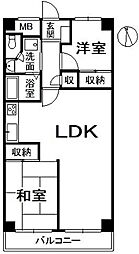 シャンボール千舟 2LDKの間取図画像