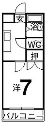 天王ハイツ 1Kの間取図画像