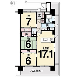 アルファステイツ土居田 3LDKの間取図画像