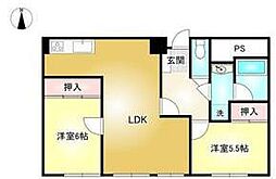 アーバンコート中須賀弐番館 2LDKの間取図画像