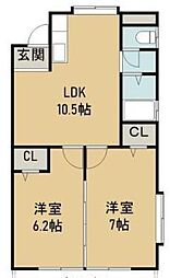 ソシアサニーヒル2 2LDKの間取図画像