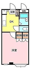 ヴィレッジ21 2階1DKの間取り
