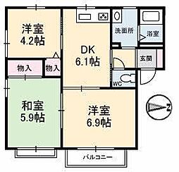シャトレ庄内A 3DKの間取図画像