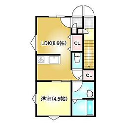 EARL'SCOURT下泉 1LDKの間取図画像