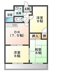 ヴェルヌーヴF・M 3階3DKの間取り