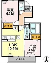 D-room樋之口 1階2LDKの間取り