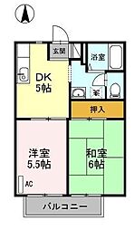リッツハウス古川 2Kの間取図画像