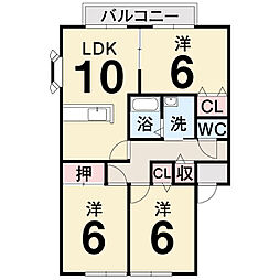レインボーハイツA 3LDKの間取図画像