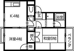 コーポグリーン 2DKの間取図画像