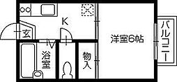 アバンサールUKA棟 1Kの間取図画像