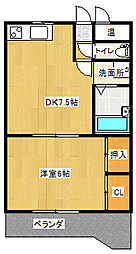 第3サンワビル 1DKの間取図画像