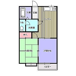 サンハイツ白萩 2DKの間取図画像
