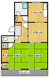 桜ケ丘マンションF 2LDKの間取図画像