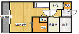 セレマメゾン2 1Kの間取図画像