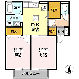 アテナ中村 2DKの間取図画像