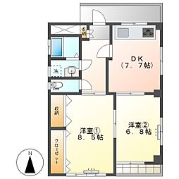 高知市大川筋1　2DK　2F（P有・南向き・リバービュー） 2階