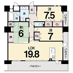 パークベルズ桟橋通 3LDKの間取図画像