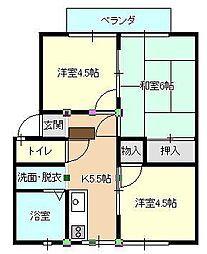 楠瀬ハイツB 3Kの間取図画像