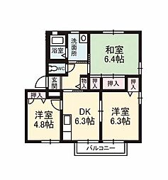 ハイツ花衣 3DKの間取図画像